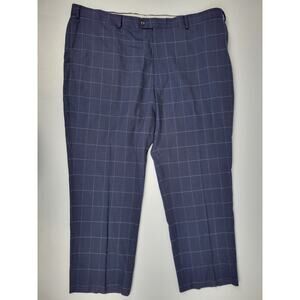 Jos A Bank 1905 Mens‎ 50R/45W 98% Wool 2% Spandex Navy Blue Tartan Dress Pants